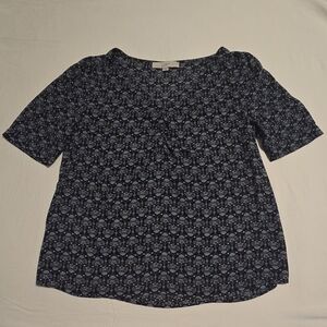 LOFT Navy and White Patterned Blouse